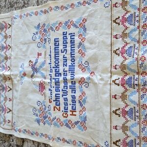 Vintage Embroidered Linen Tapestry